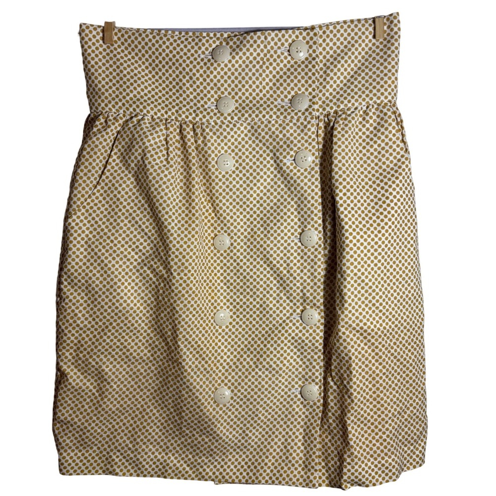 Comme Toi Polka Dot High Waisted Linen/Cotton Preppy Retro Mini Skirt Size L - Picture 1 of 5